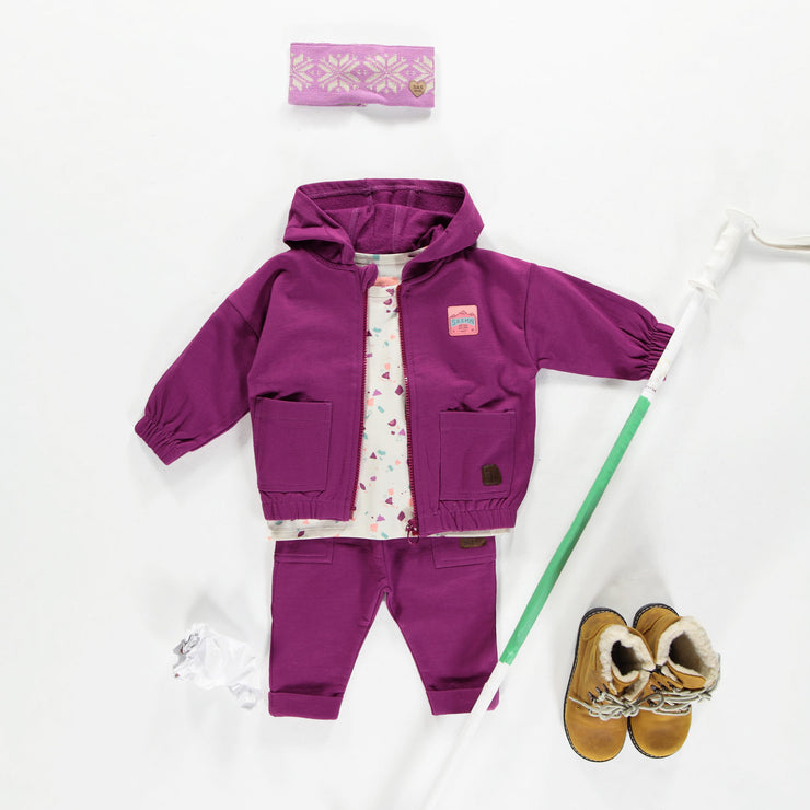 Chandail à capuchon mauve à fermeture éclair en coton ouaté, bébé || Purple hoodie with a zipper, baby