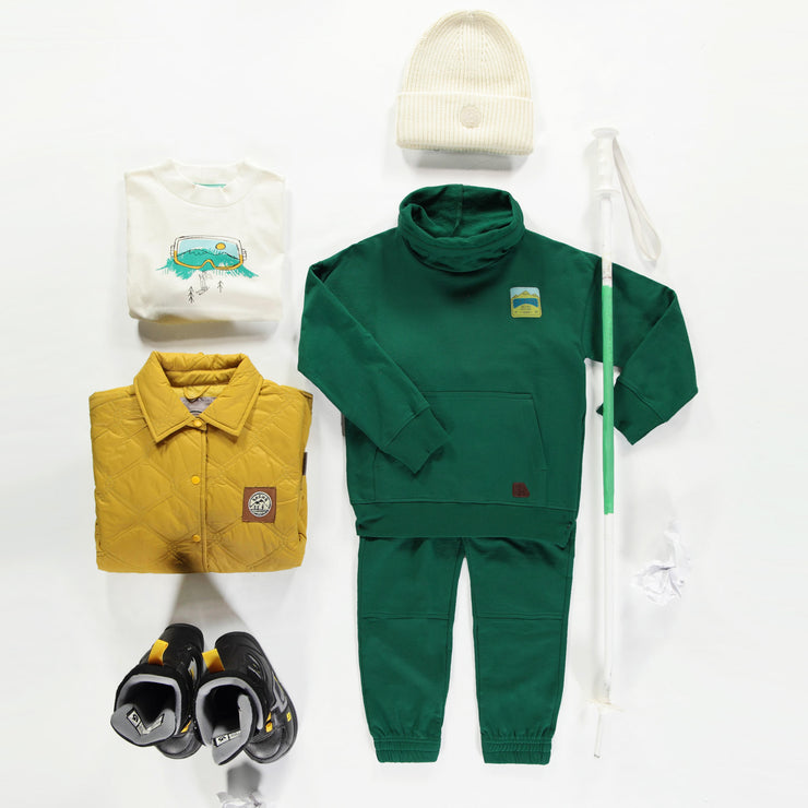 Pantalon vert style jogging en coton ouaté, enfant || Green jogging style pants in cotton, child