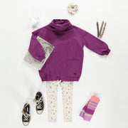 Robe mauve à manches longues en coton ouaté, enfant || Purple dress with long sleeves in cotton, child