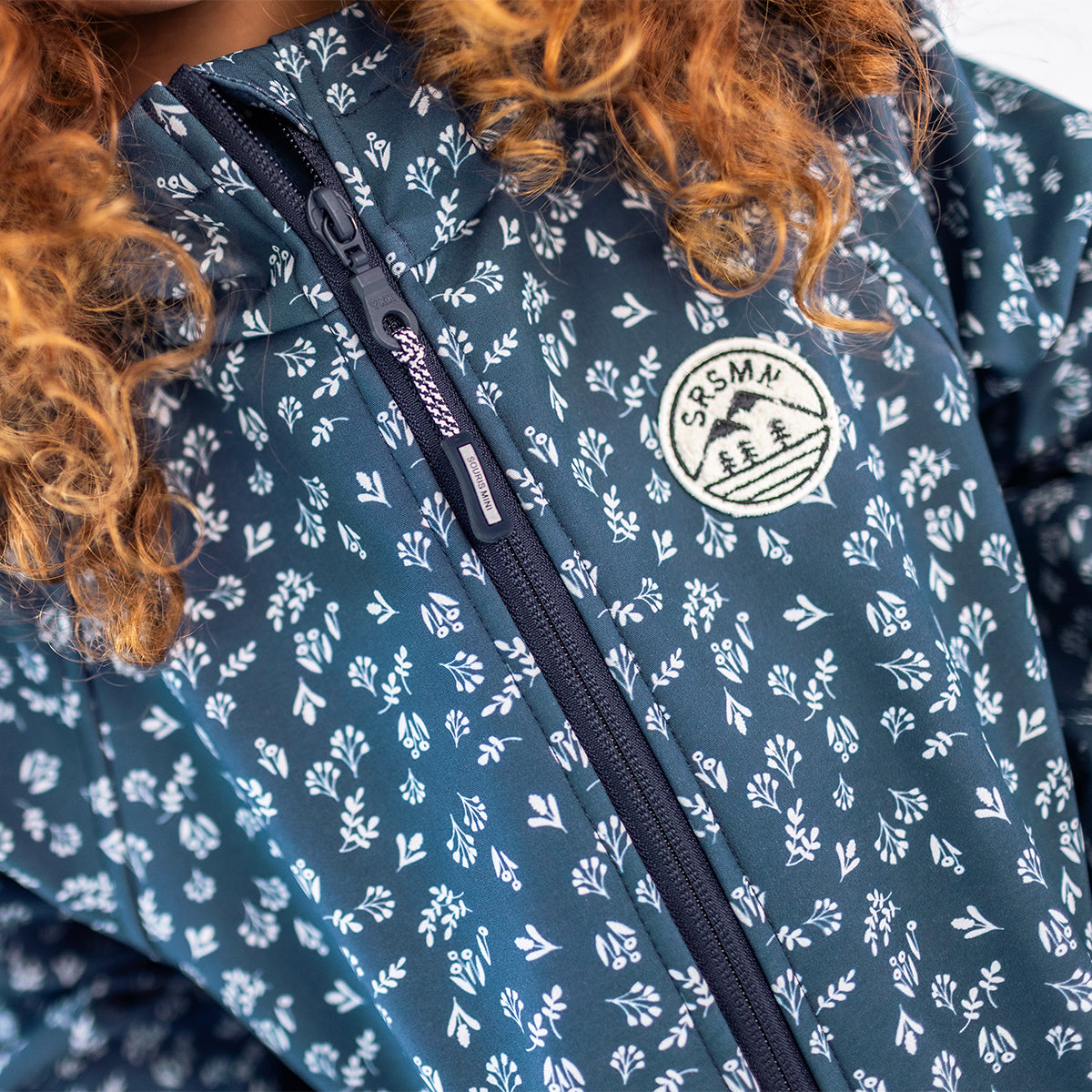 Manteau softshell bleu à imprimé floral, enfant