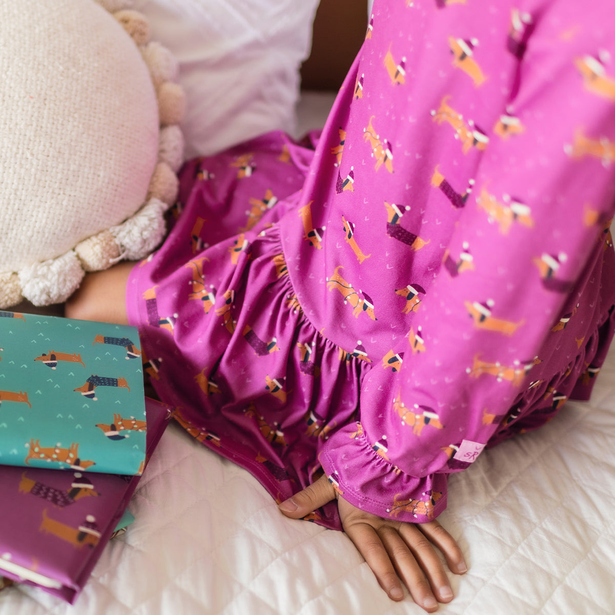 Purple nightdress with dog patterns, child