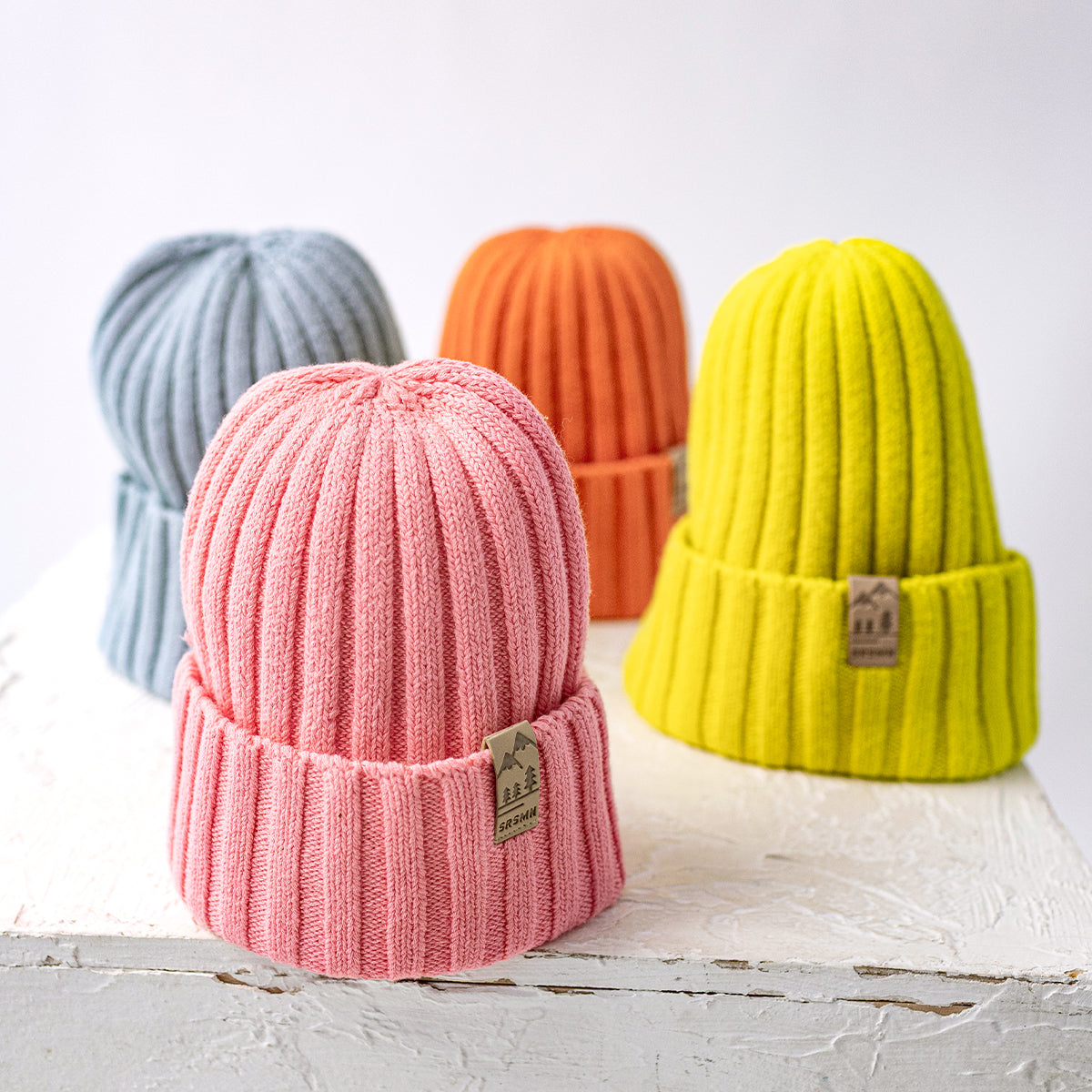 Pink ribbed knit hat, child
