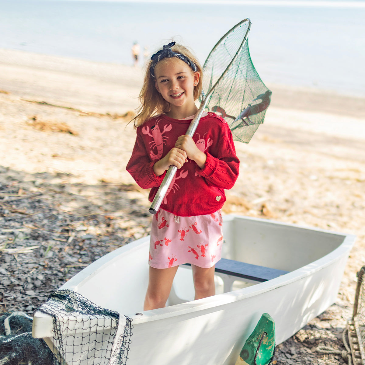 Chandail rouge en tricot avec homards, enfant