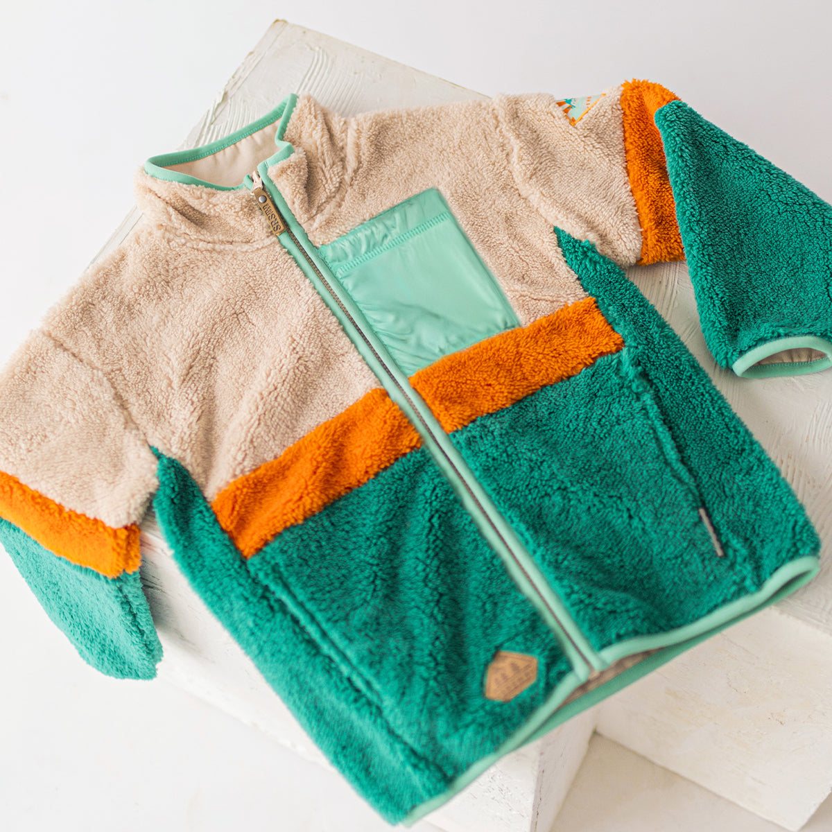 Veste en peluche blocs de couleur, enfant