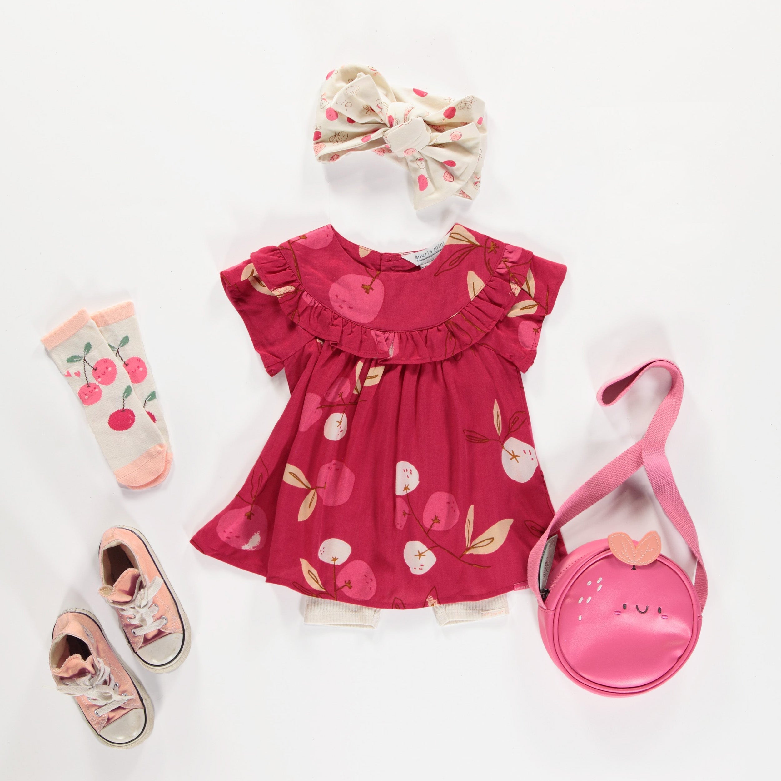 Robe coupe régulière/évasée à manches courtes rose à motif en viscose, bébé 