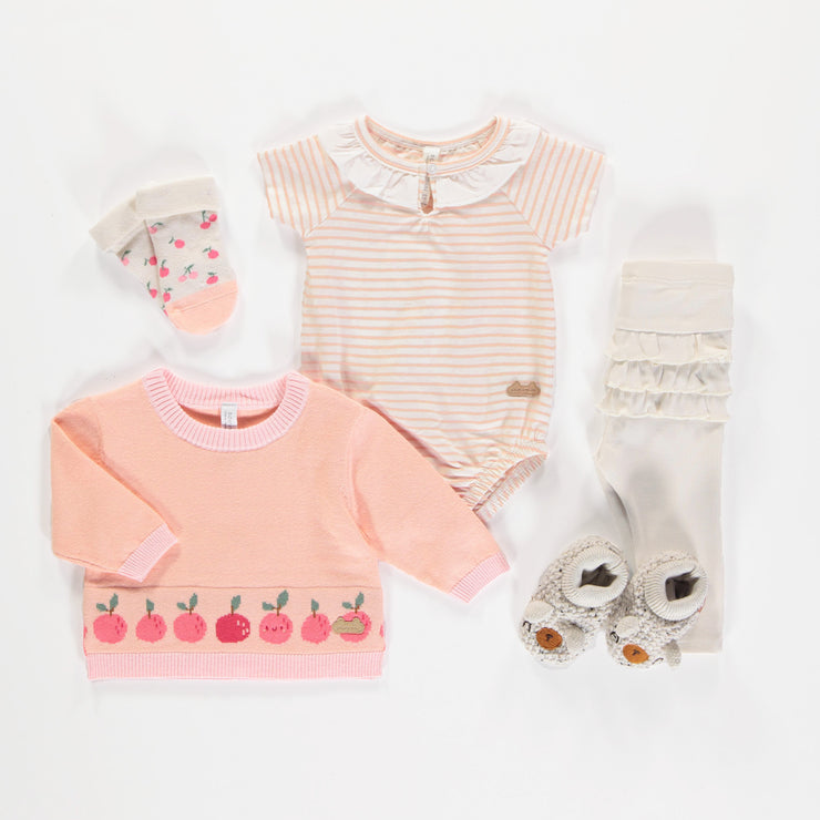 Cache-couche rose à rayures avec col en coton biologique, naissance || Pink bodysuit with stripes and a collar in organic cotton, newborn