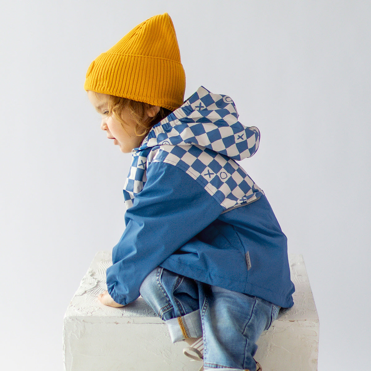 Manteau coupe-vent bleu à motif damier, bébé