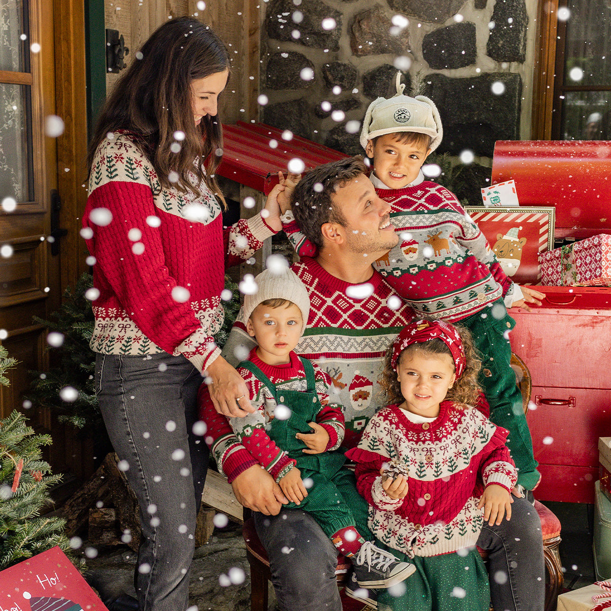 Red knitted sweater with festive patterns, adult