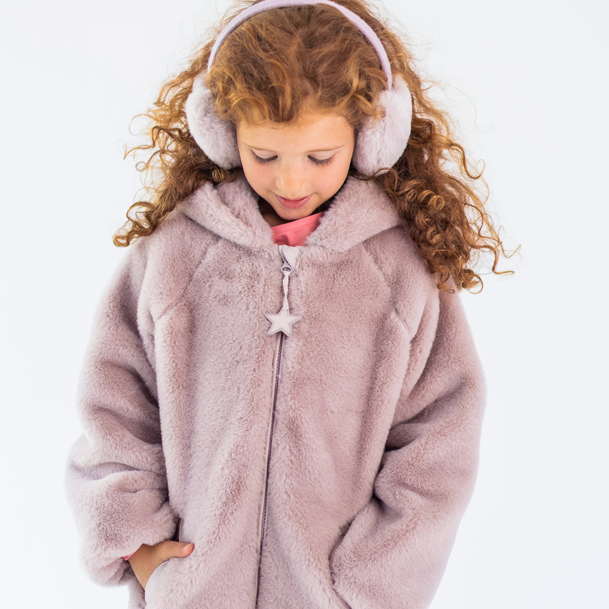 Cache-oreilles rose en fausse fourrure, enfant