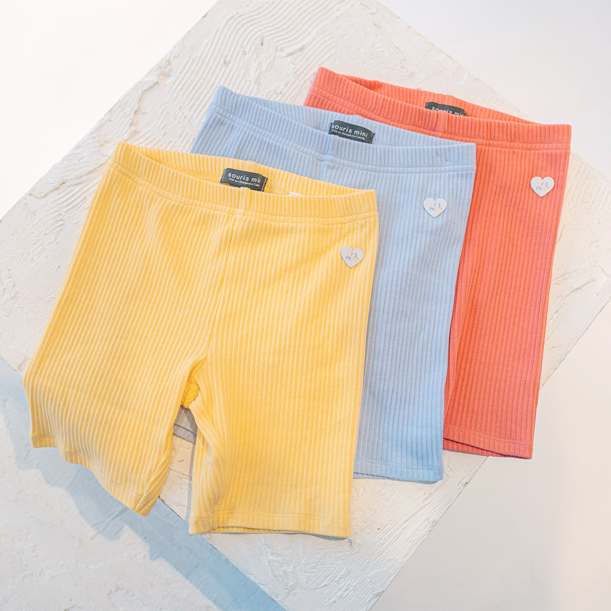 Legging court jaune en tricot côtelé, enfant