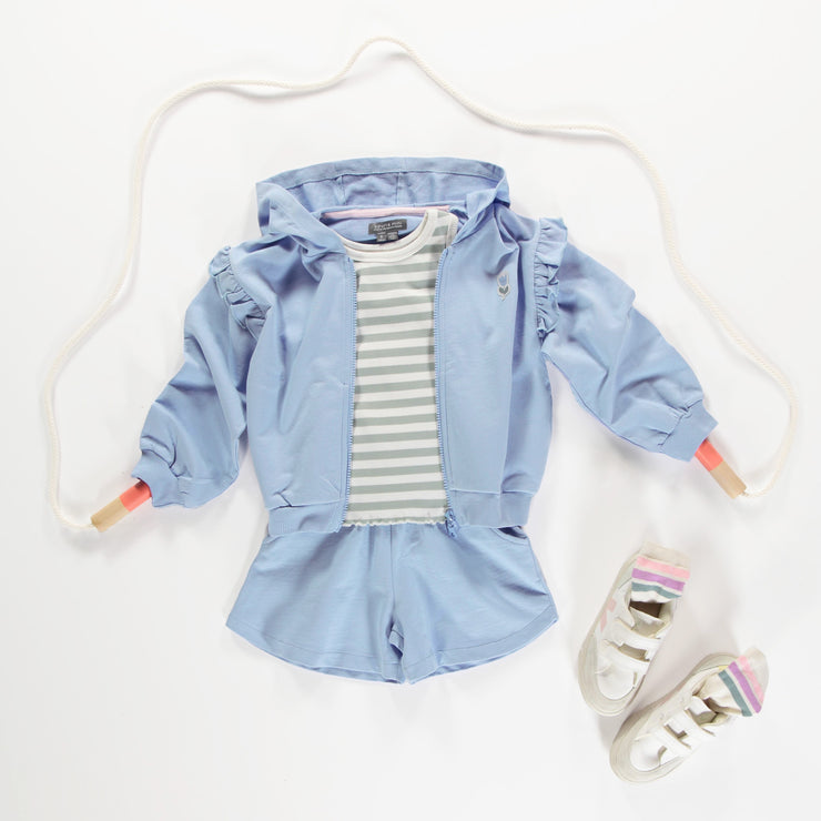 Camisole ajustée à rayures blanches et vertes  sauge en tricot côtelé extensible, enfant || Fitted camisole with white and sage green stripes in stretch rib knit, child