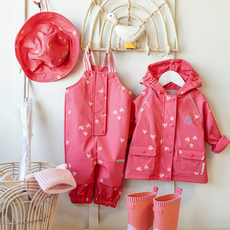 Salopette de pluie rose en polyuréthane, bébé || Pink polyurethane rain overalls, baby