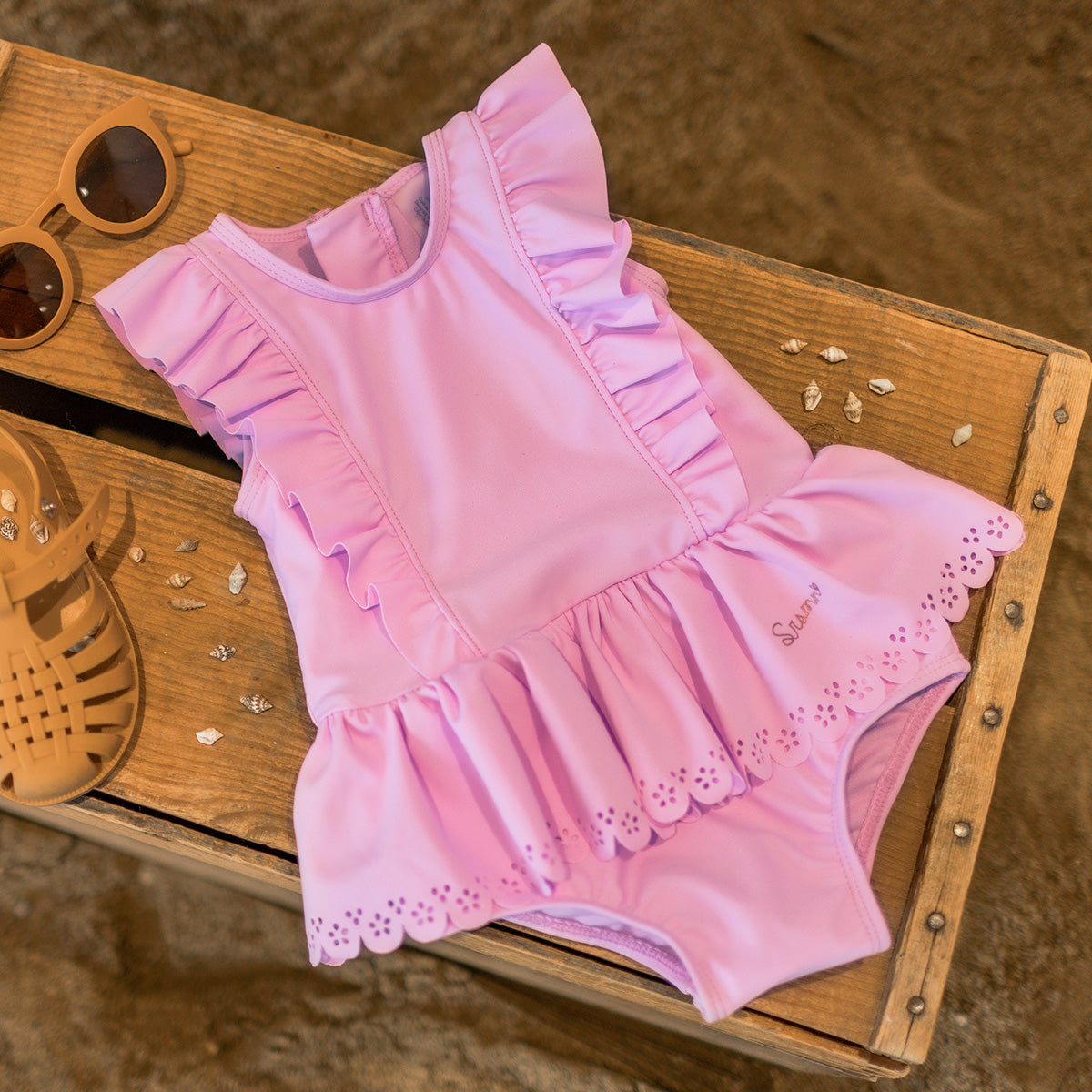 Maillot de bain une pièce rose avec volants, bébé