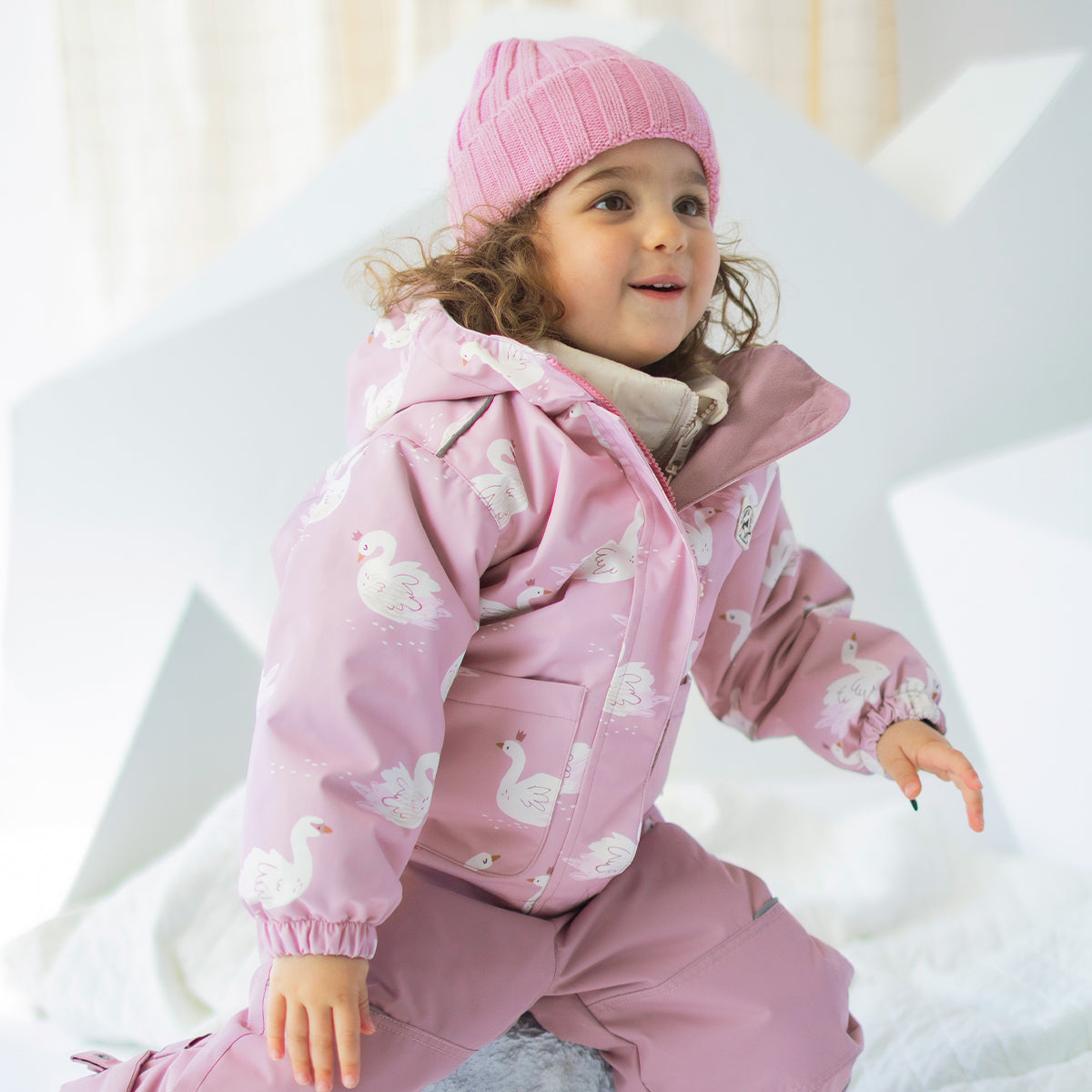 Habit de neige 3 en 1 rose à imprimé, bébé