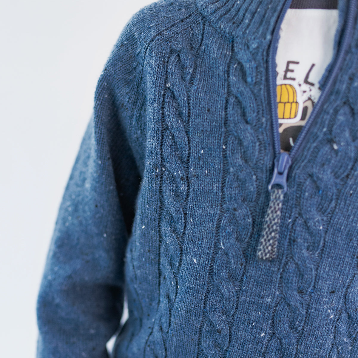 Blue cable-knit half-zip sweater, child