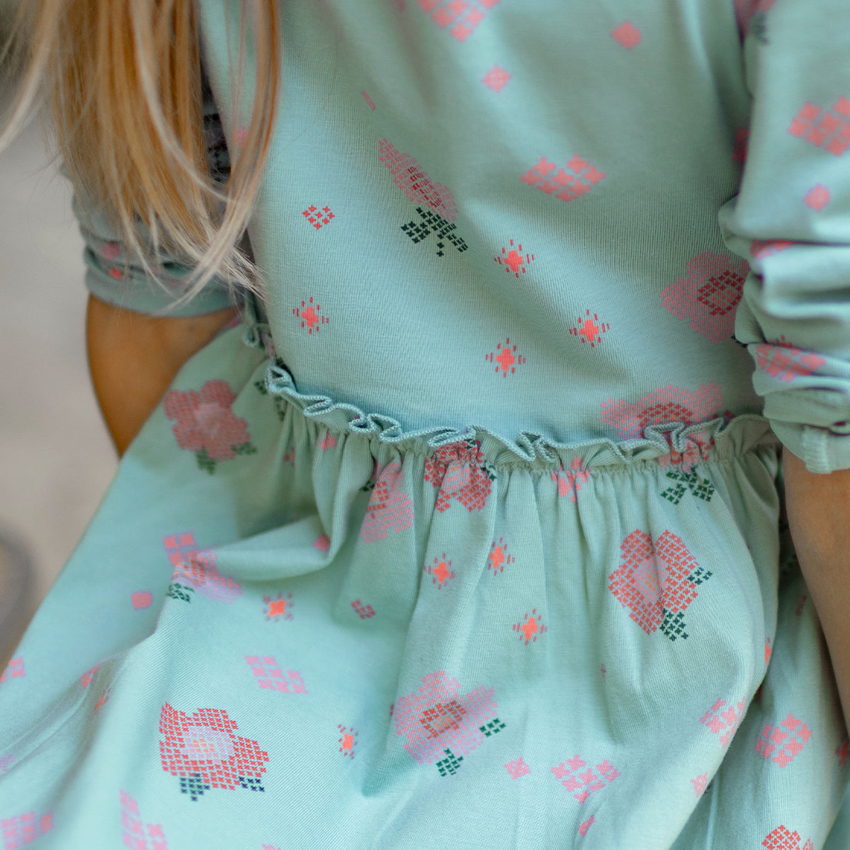 Robe turquoise à imprimé floral en jersey extensible, enfant