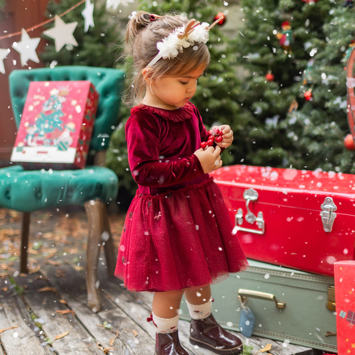 Red velvet and holiday tulle dress, baby