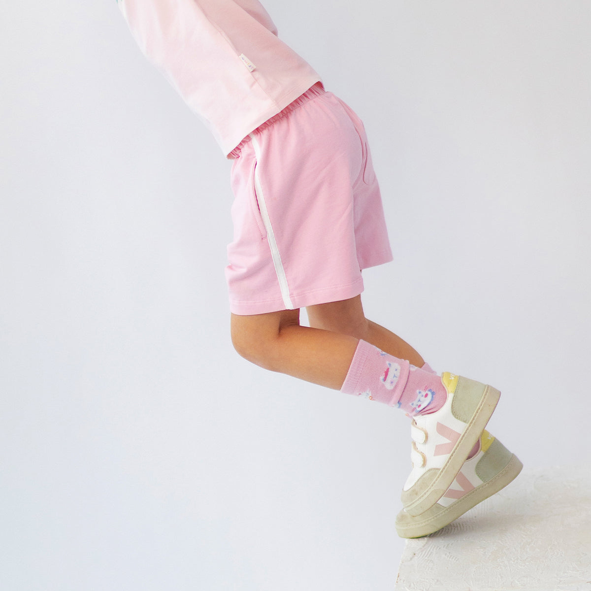 Short rose en tricot français, enfant