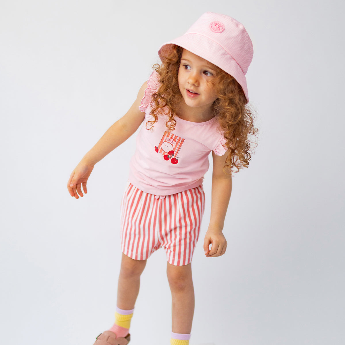 Pink gingham bucket hat, child
