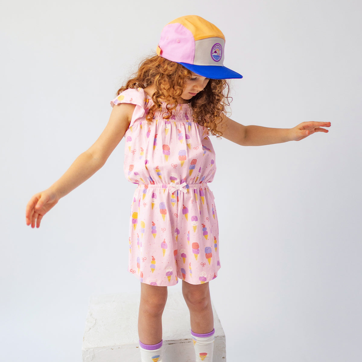 Combishort rose à motifs de crèmes glacées, enfant