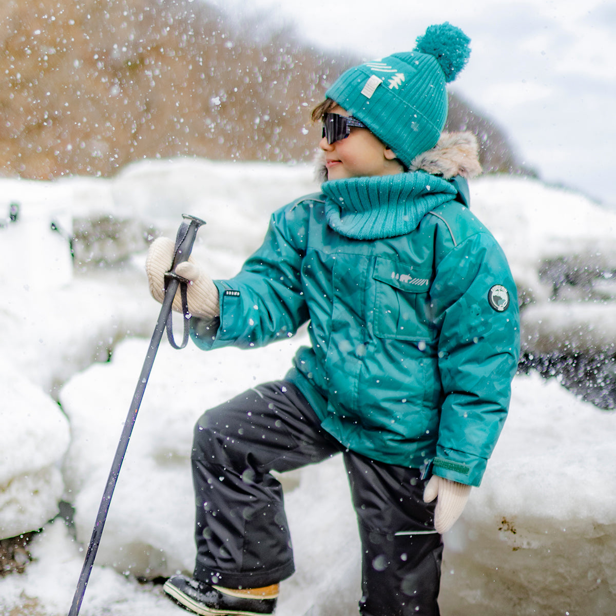 Habit de neige deux pièces turquoise à imprimé, enfant