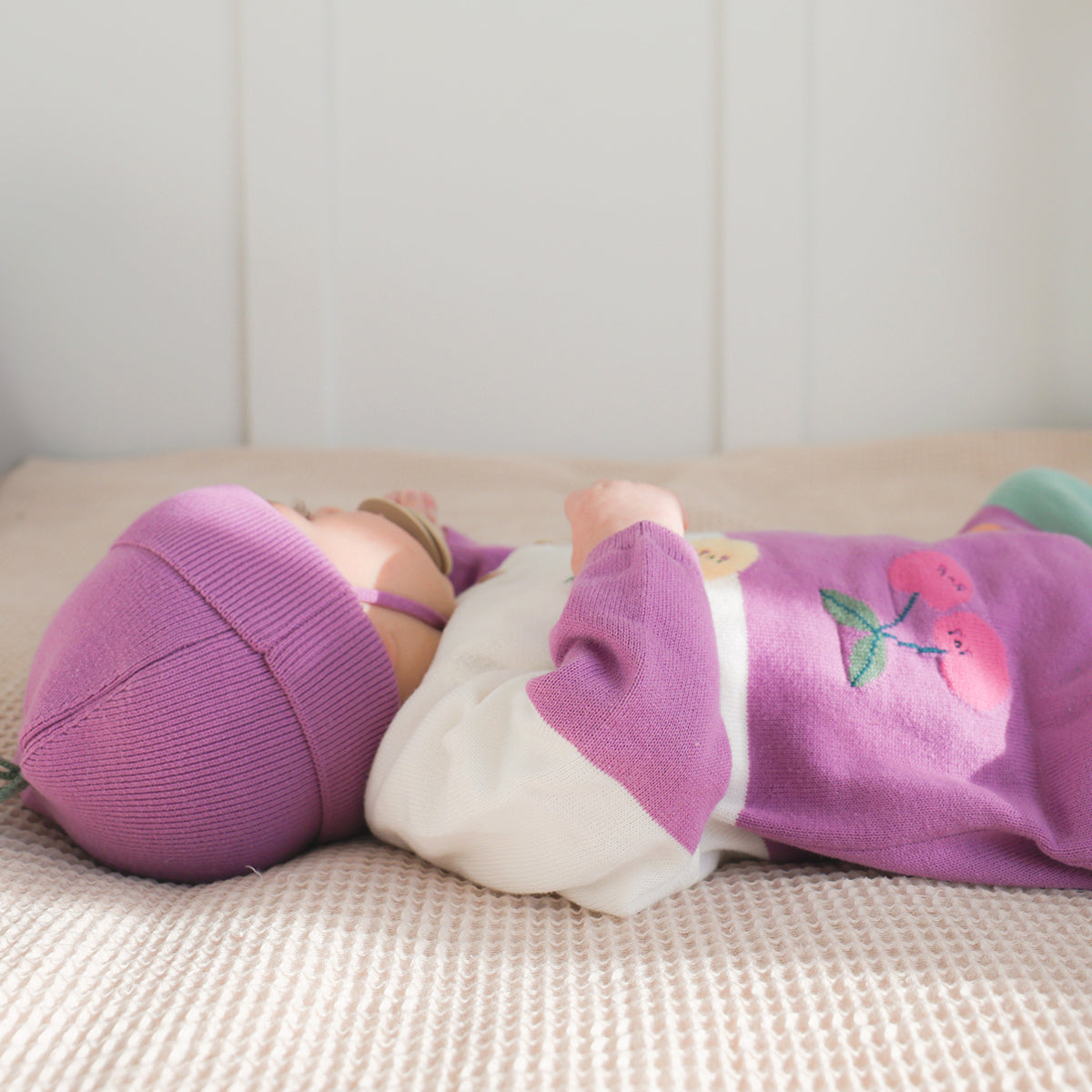 Purple knit hat, newborn