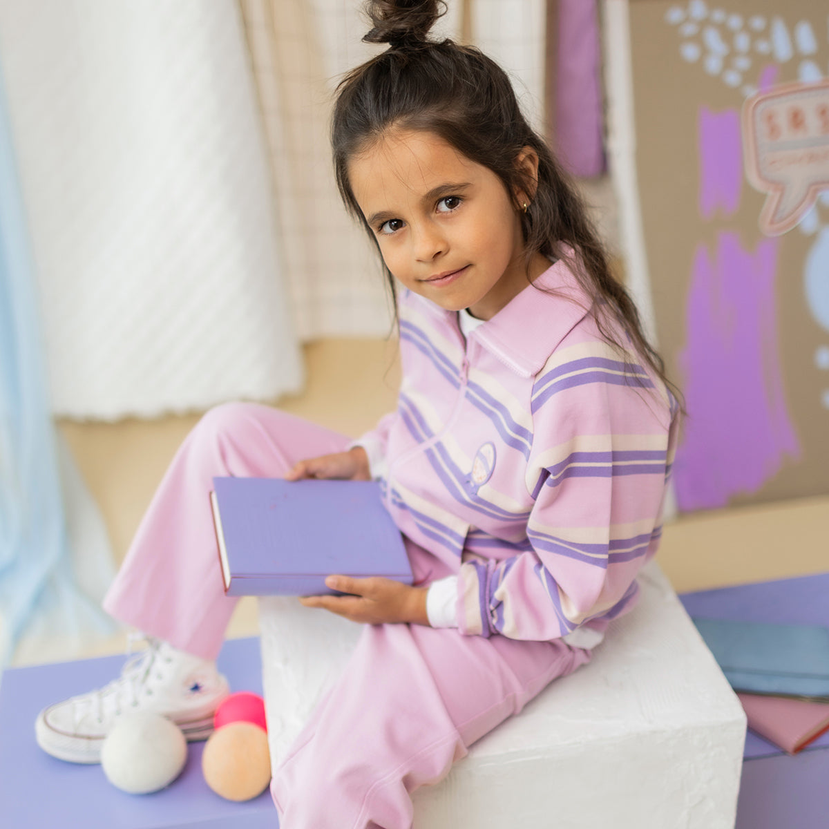 Pink french terry pants, child