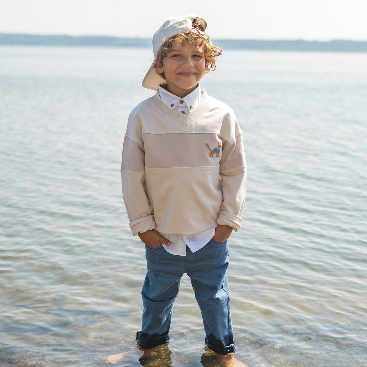 Chandail beige en tricot français, enfant