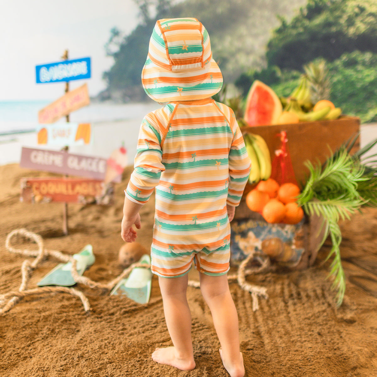 Casquette de bain à rayures colorées, bébé || Swim cap with colorful stripes, baby