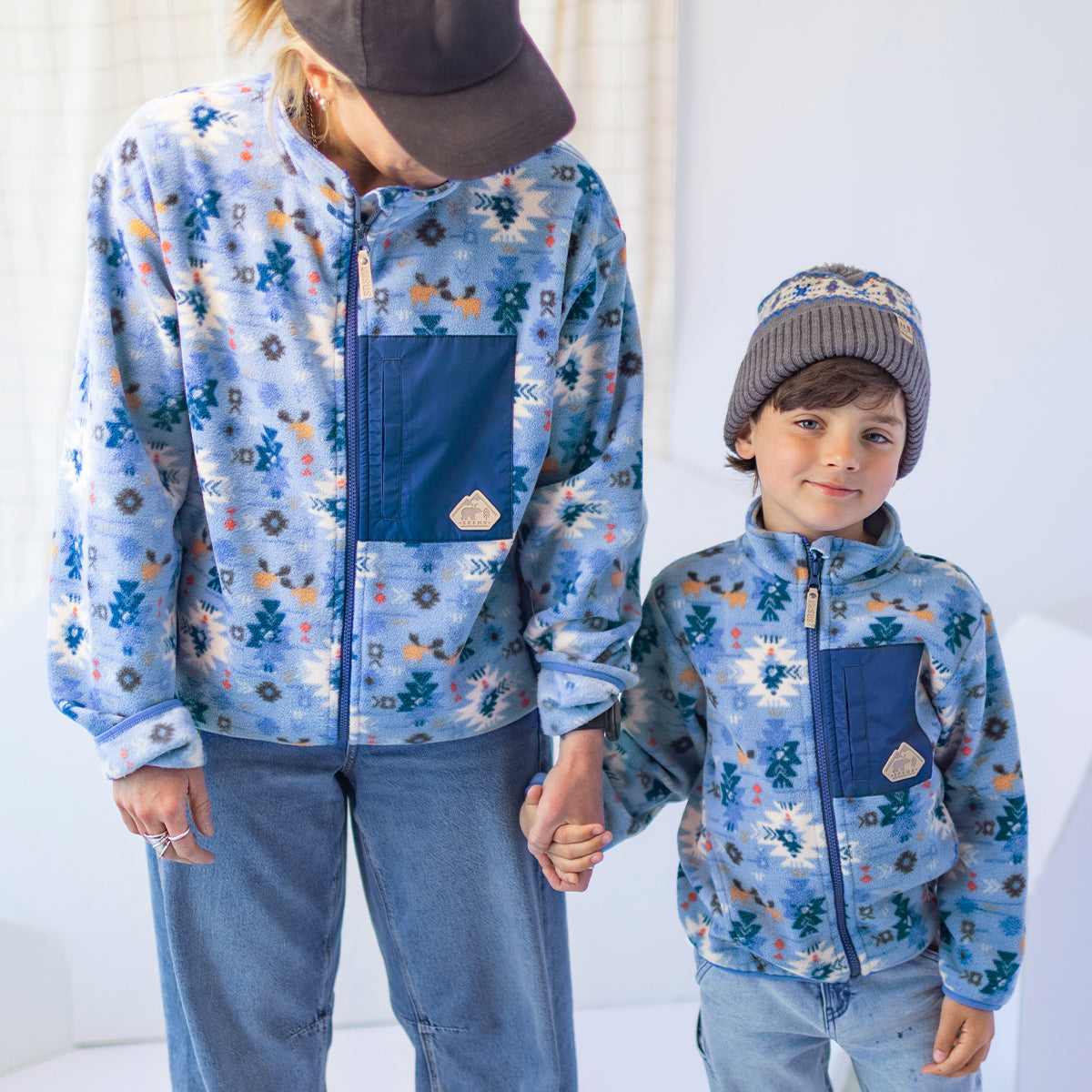 Blue Patterned Fleece Jacket, adult