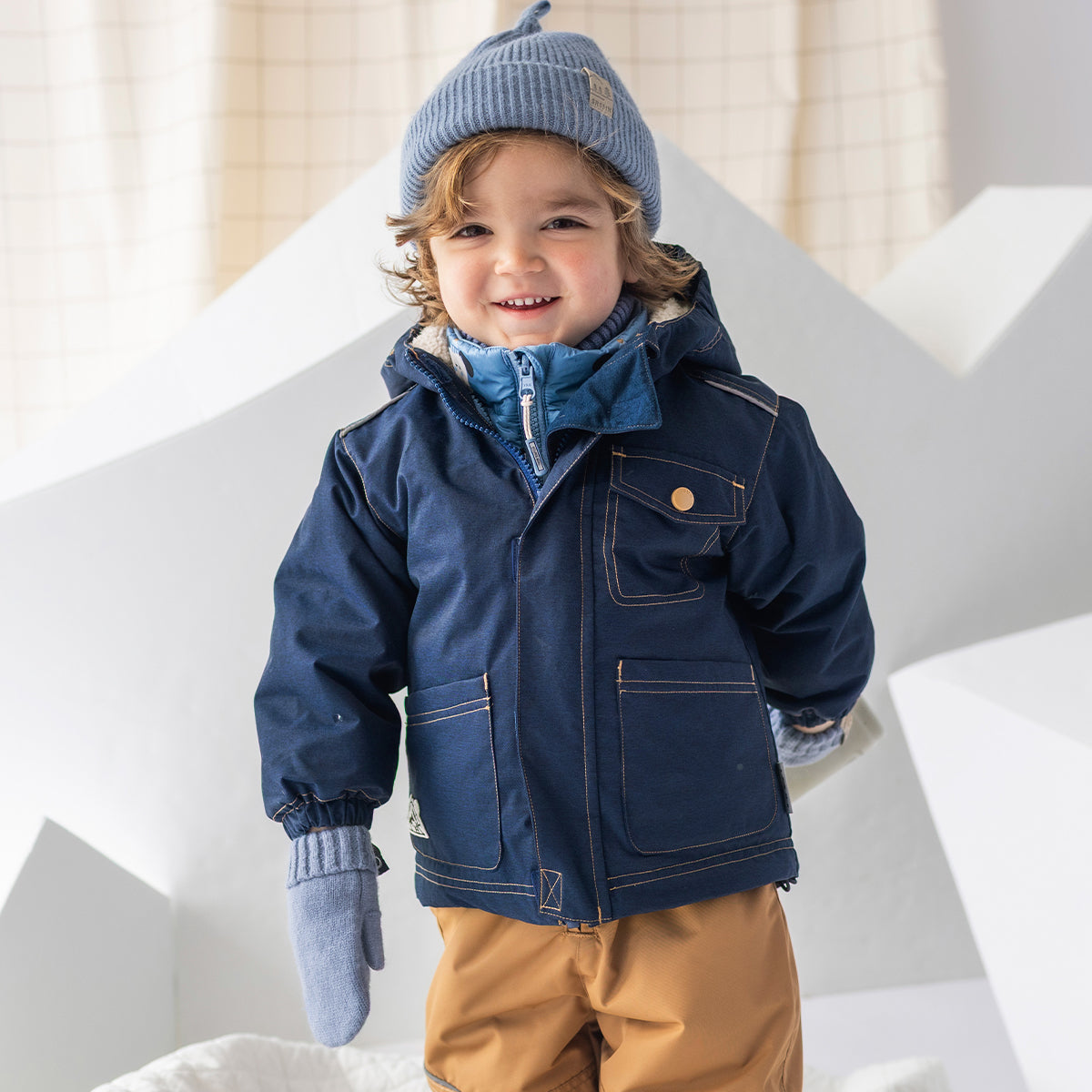 Habit de neige 3 en 1 bleu denim et ocre, bébé
