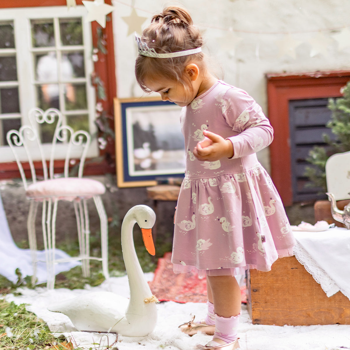 Pink swan-print dress, baby
