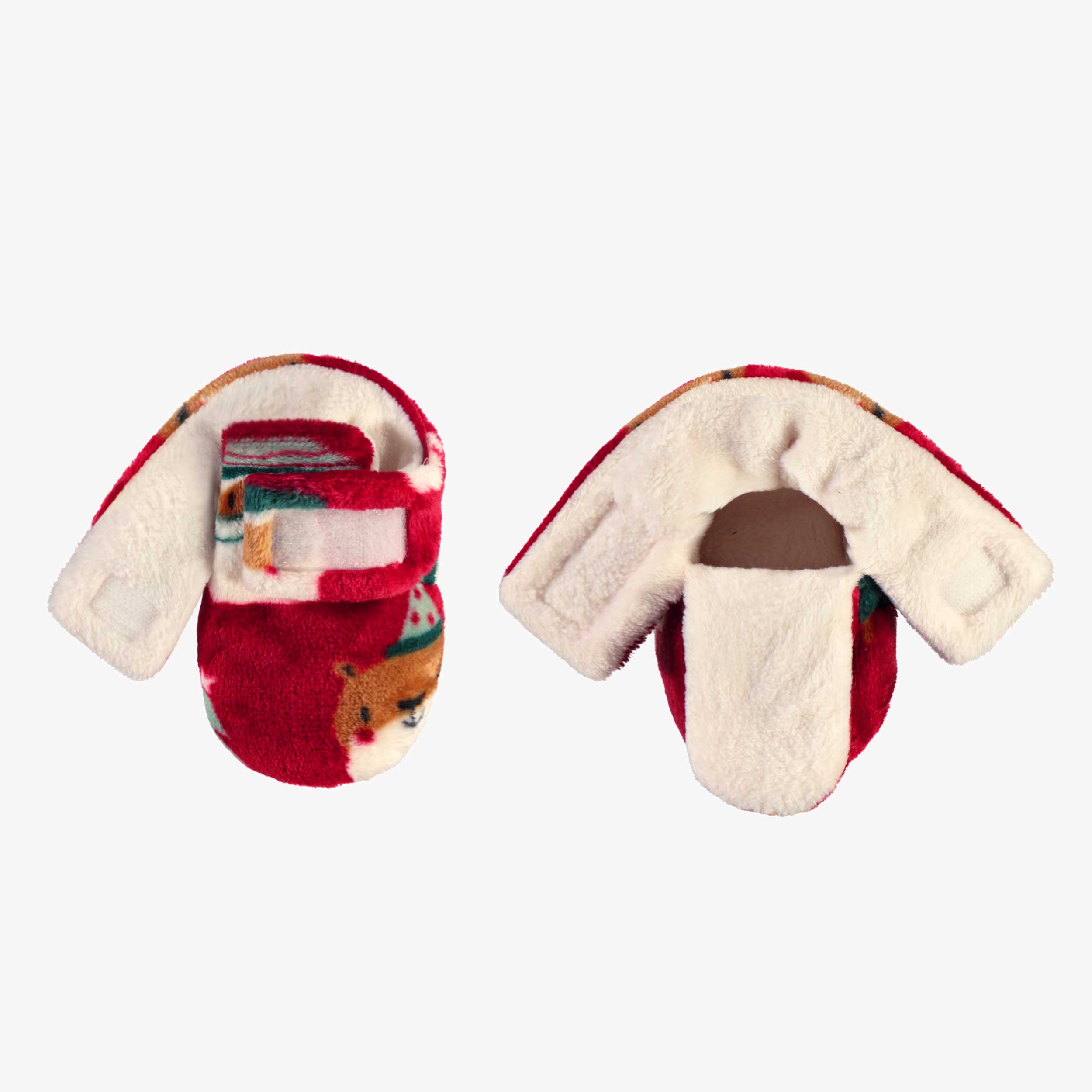 Ajustements de la pantoufles rouges en peluche avec motifs des Fêtes, bébé