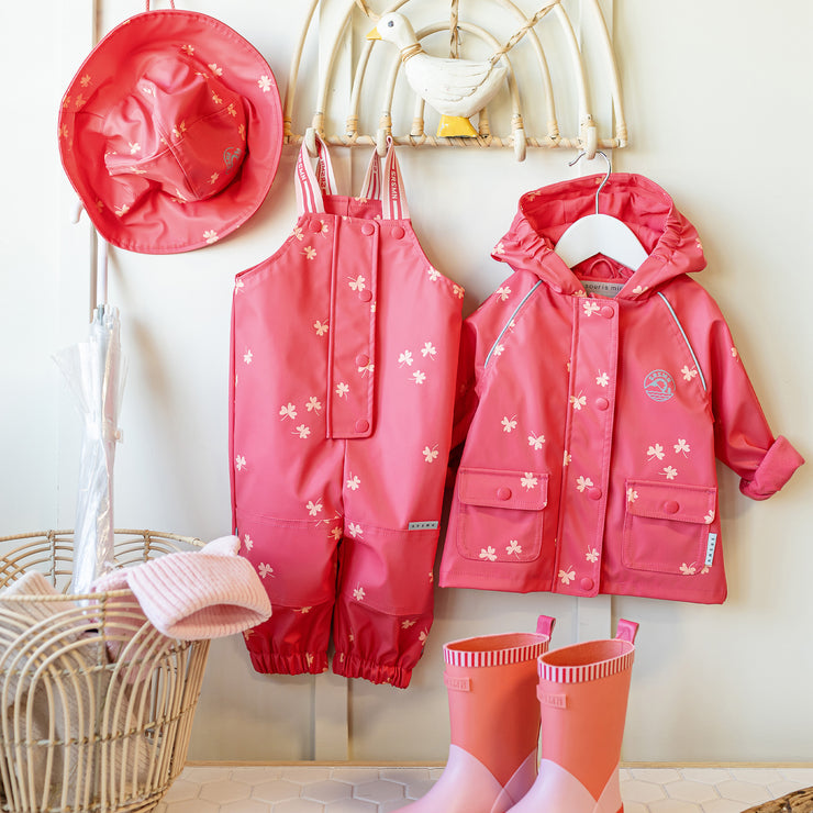 Salopette de pluie rose en polyuréthane, enfant || Pink polyurethane rain overalls, child