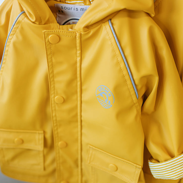 Manteau à capuchon imperméable jaune en polyuréthane, bébé || Yellow waterproof hooded coat in polyurethane, baby