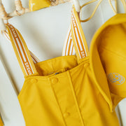 Salopette de pluie jaune en polyuréthane, bébé || Yellow polyurethane rain overalls, baby