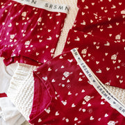 Culotte garçonne rouge à motif de cœurs crème en jersey extensible, enfant || Red boycut panties with cream hearts print in stretch jersey, child