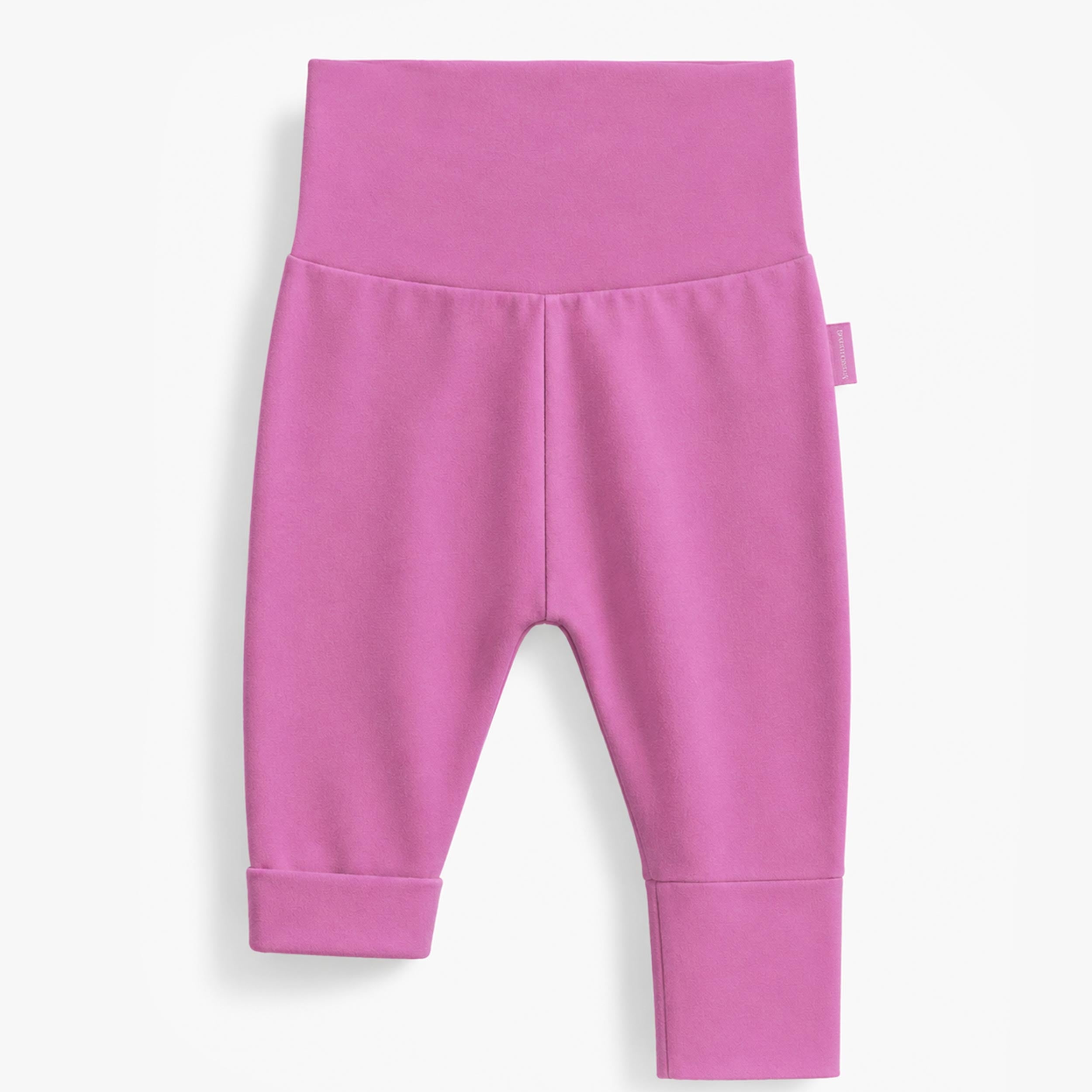 Bande ajustable du pantalon évolutif mauve pour bébé en jersey de coton extensible avec taille et chevilles repliables ajustables. 