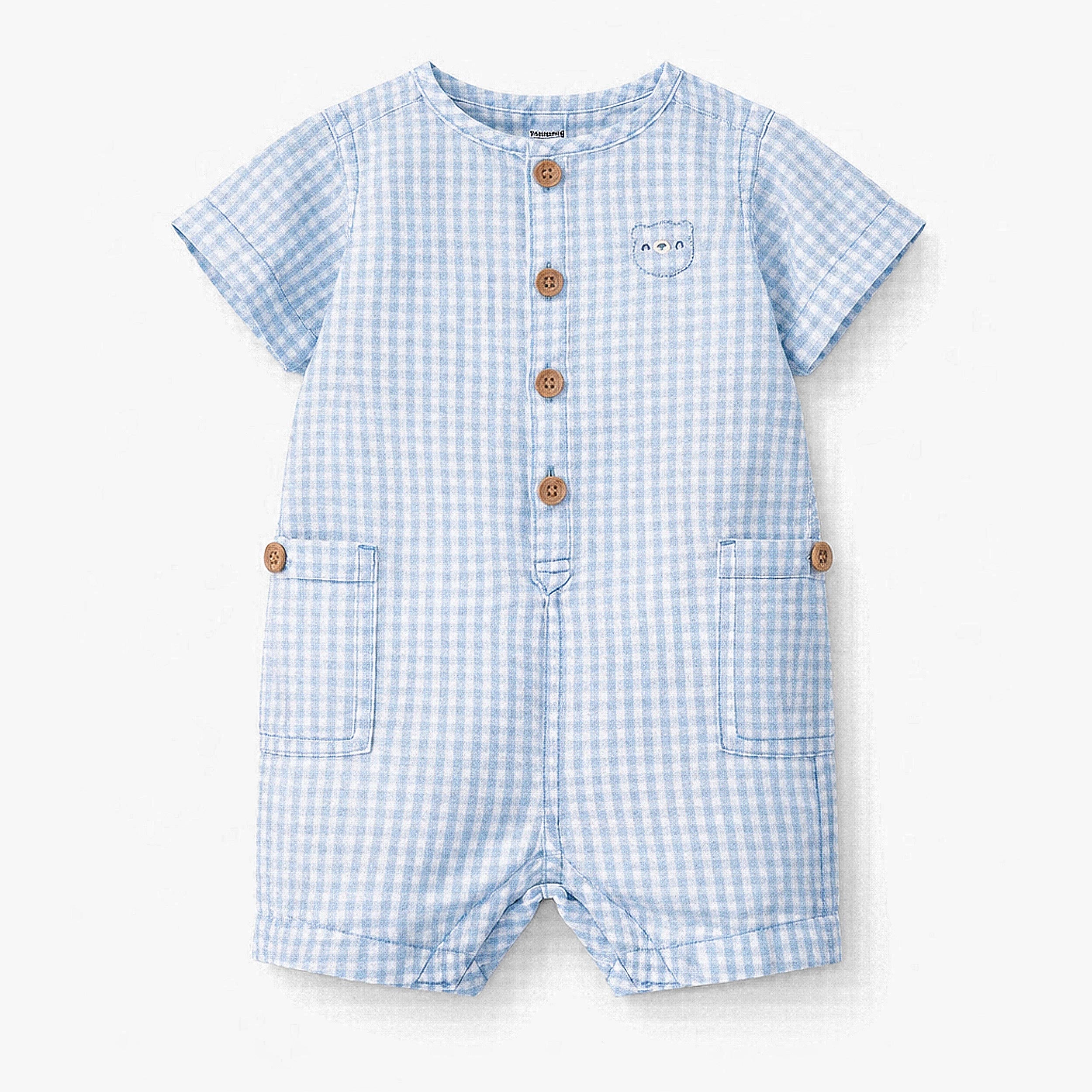 Barboteuse bleu pâle à carreaux, naissance - Souris Mini