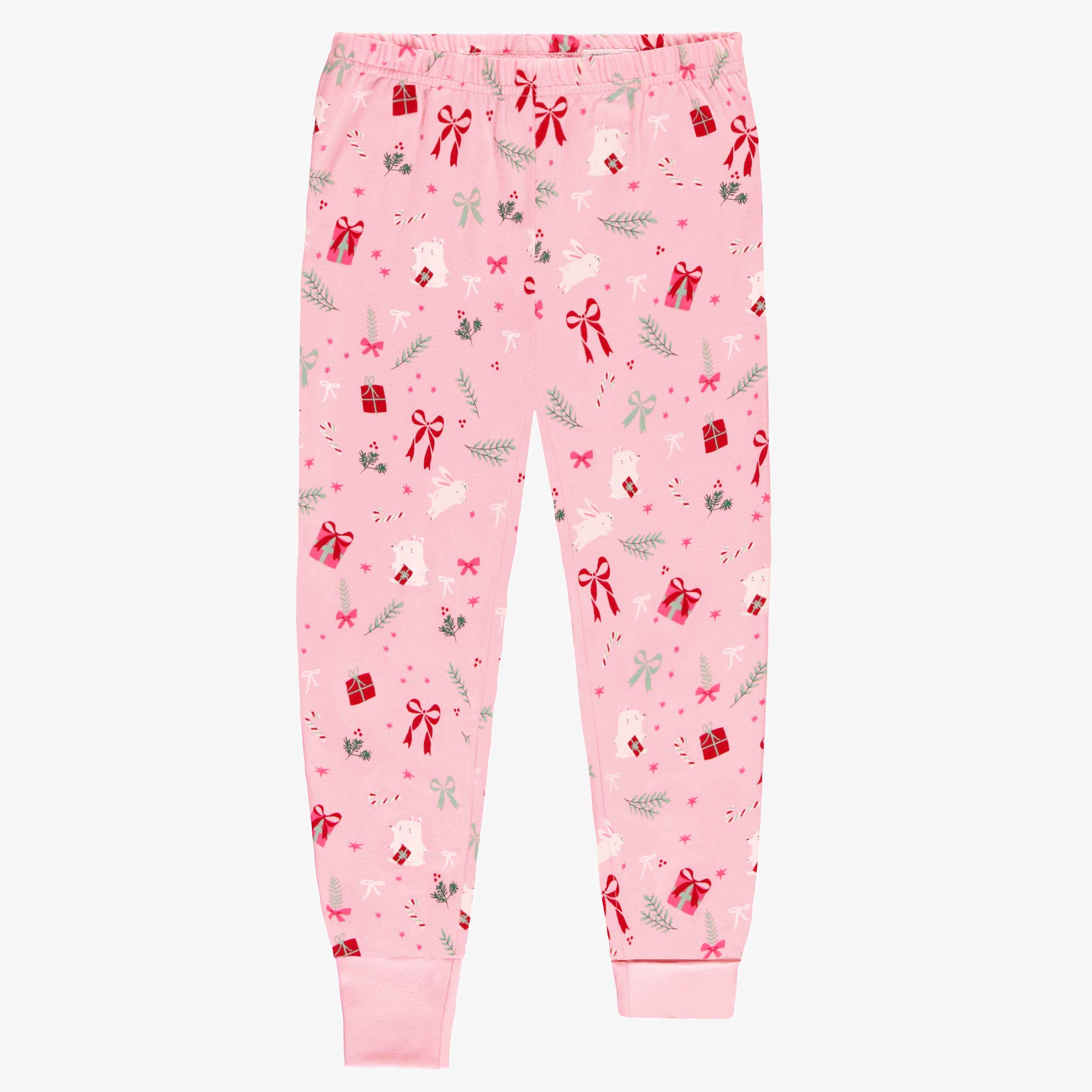 Bas du pyjama deux pièces rose à motifs des Fêtes, enfant 