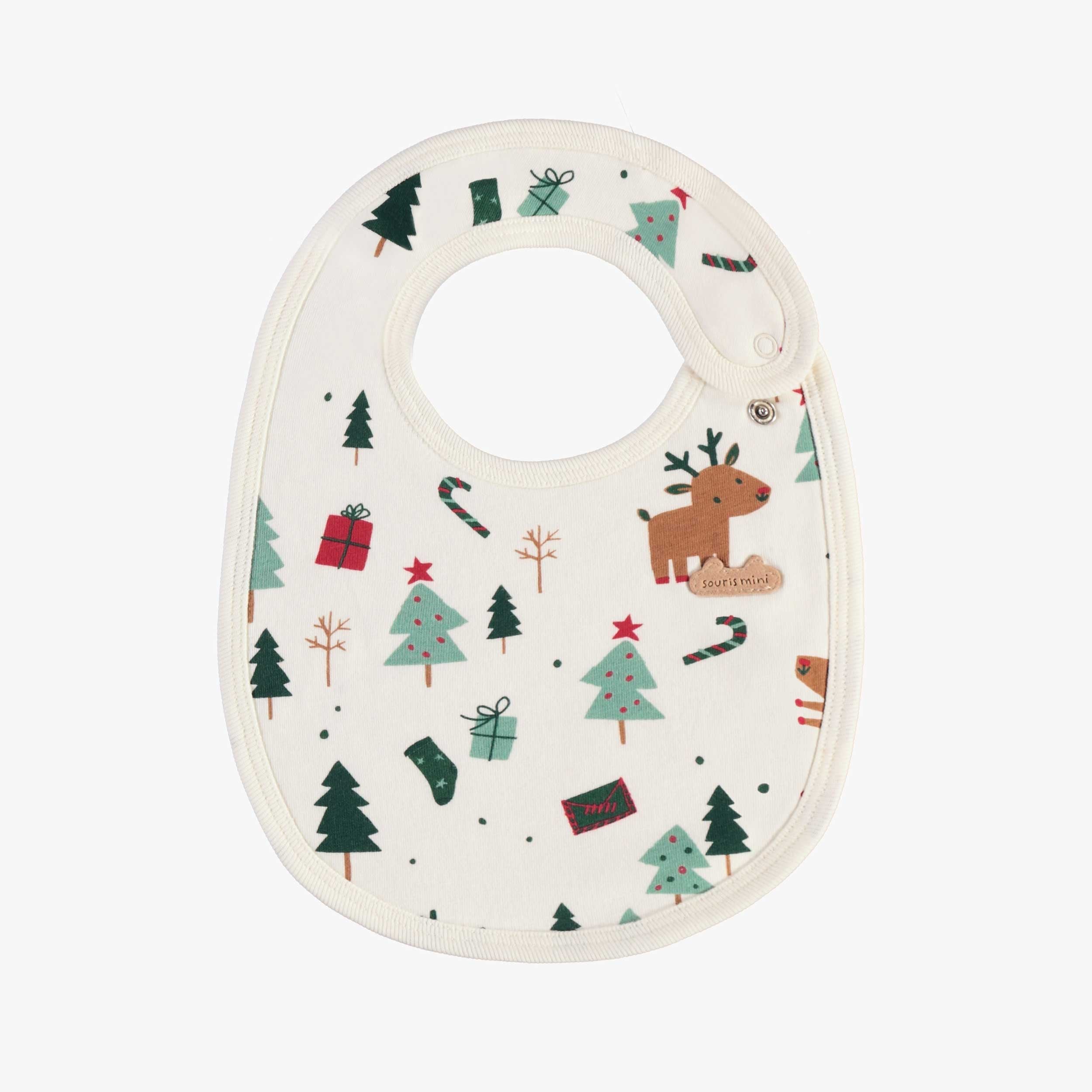 Bavoir blanc à motifs des Fêtes, naissance - Souris Mini