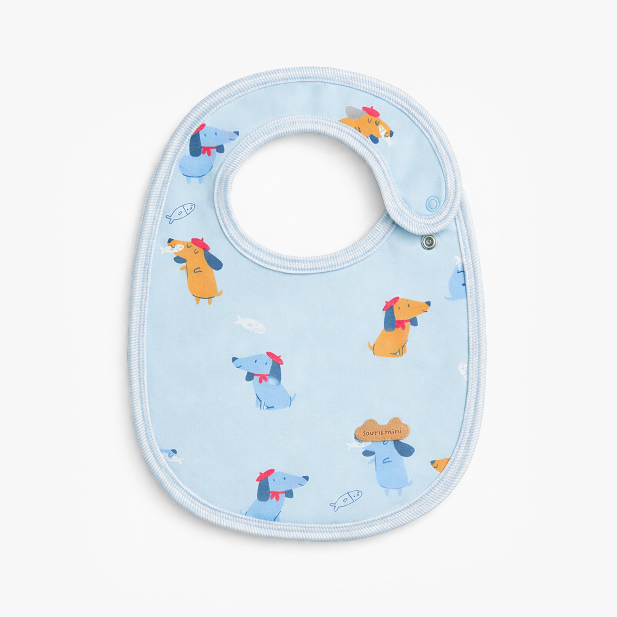 Bavoir bleu à motifs de chiens, naissance - Souris Mini