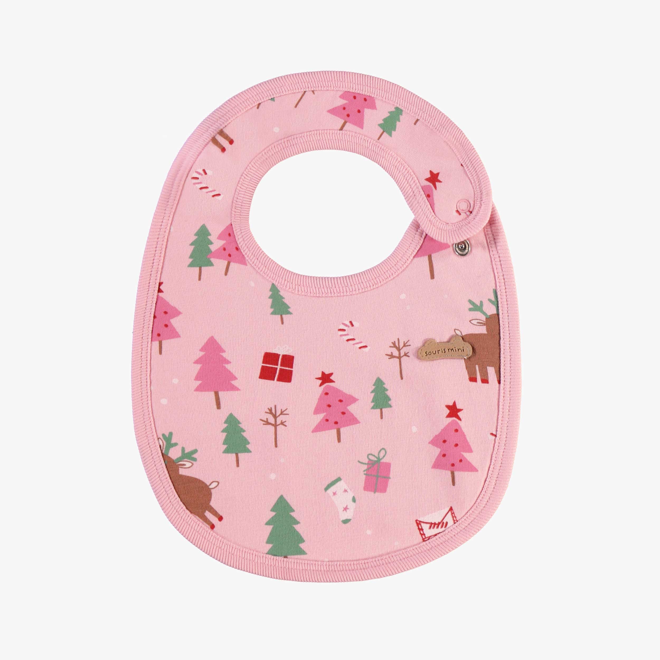 Bavoir rose à motifs des Fêtes, naissance - Souris Mini