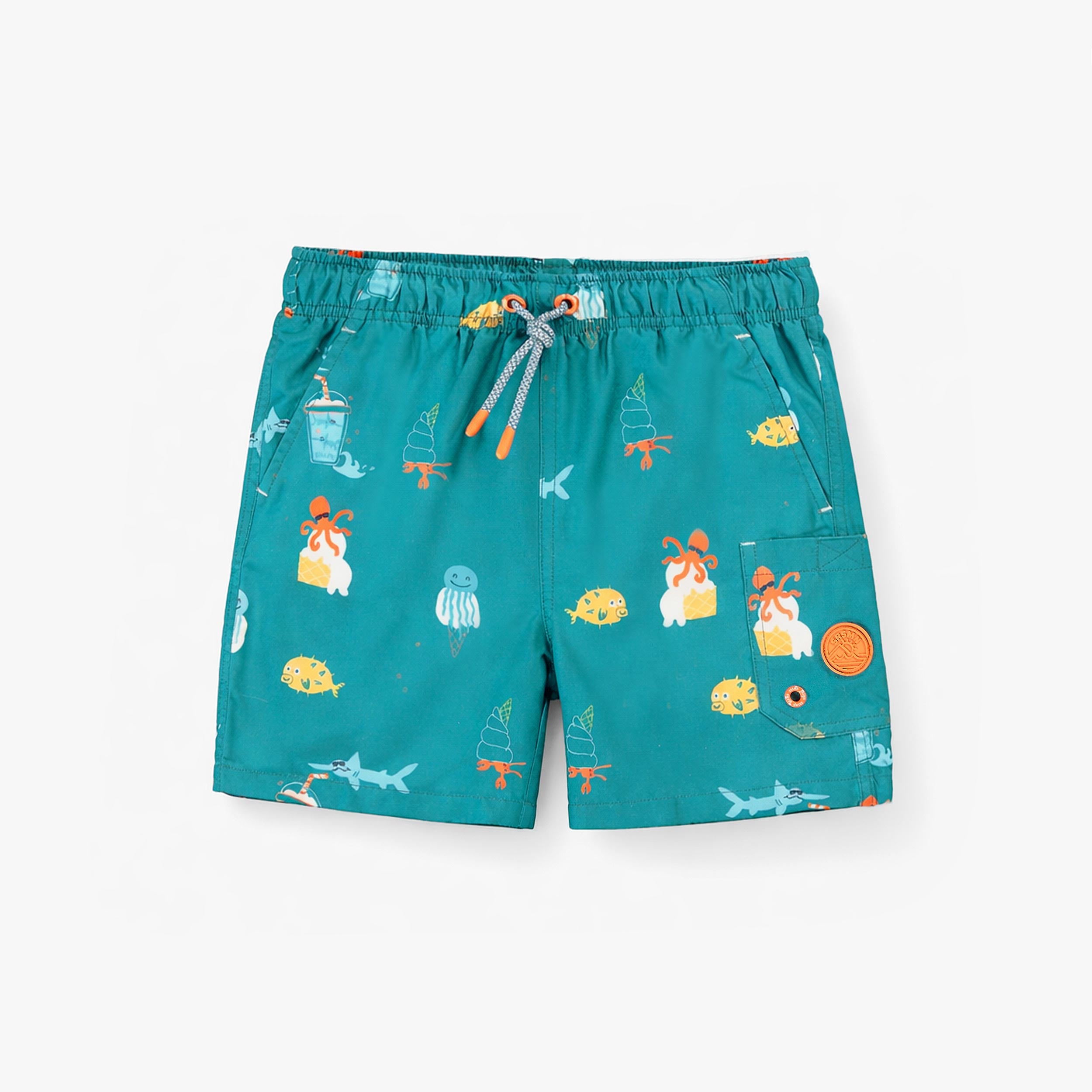 Bermuda de bain bleu sarcelle avec motifs, enfant - Souris Mini