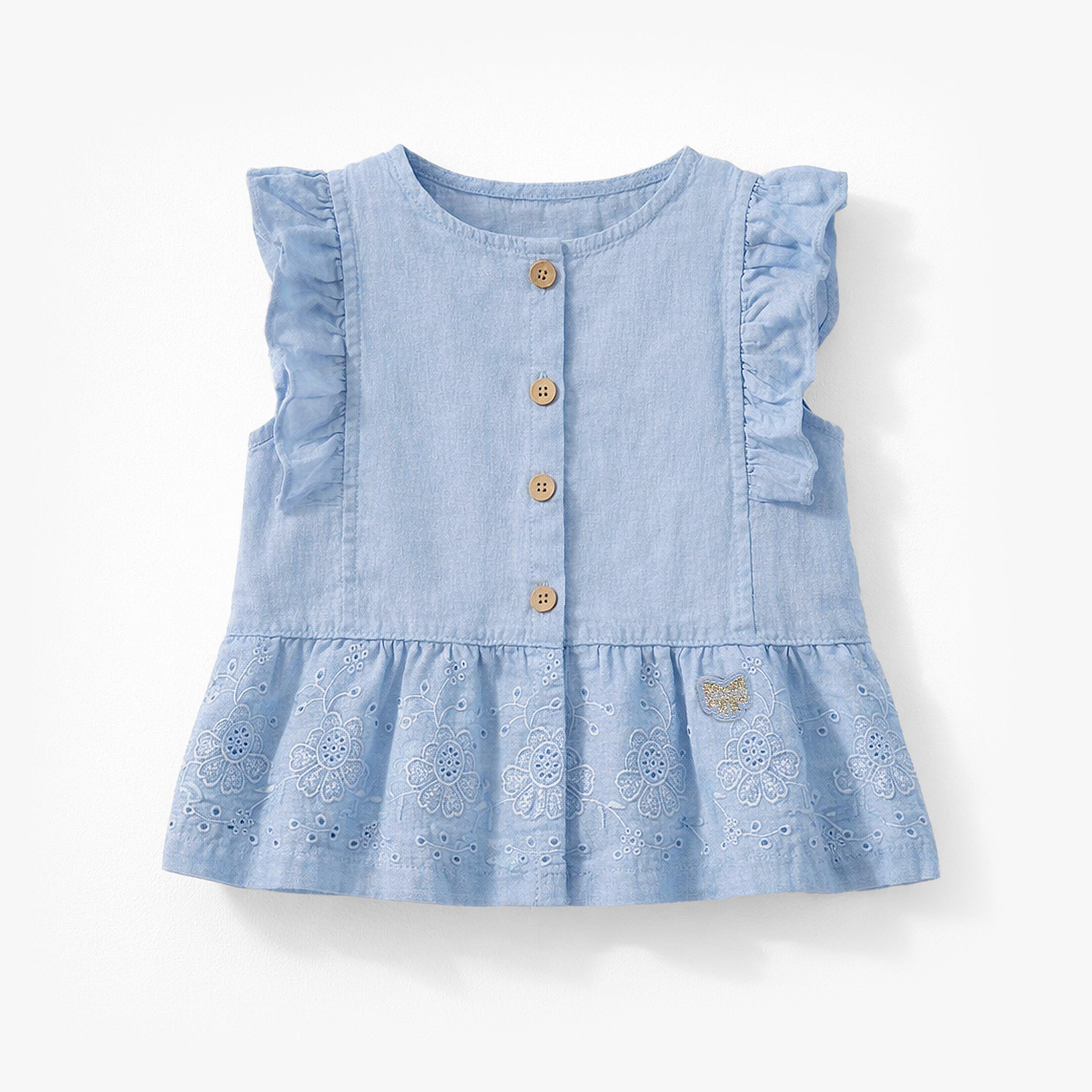 Blouse bleue avec broderie anglaise, enfant - Souris Mini
