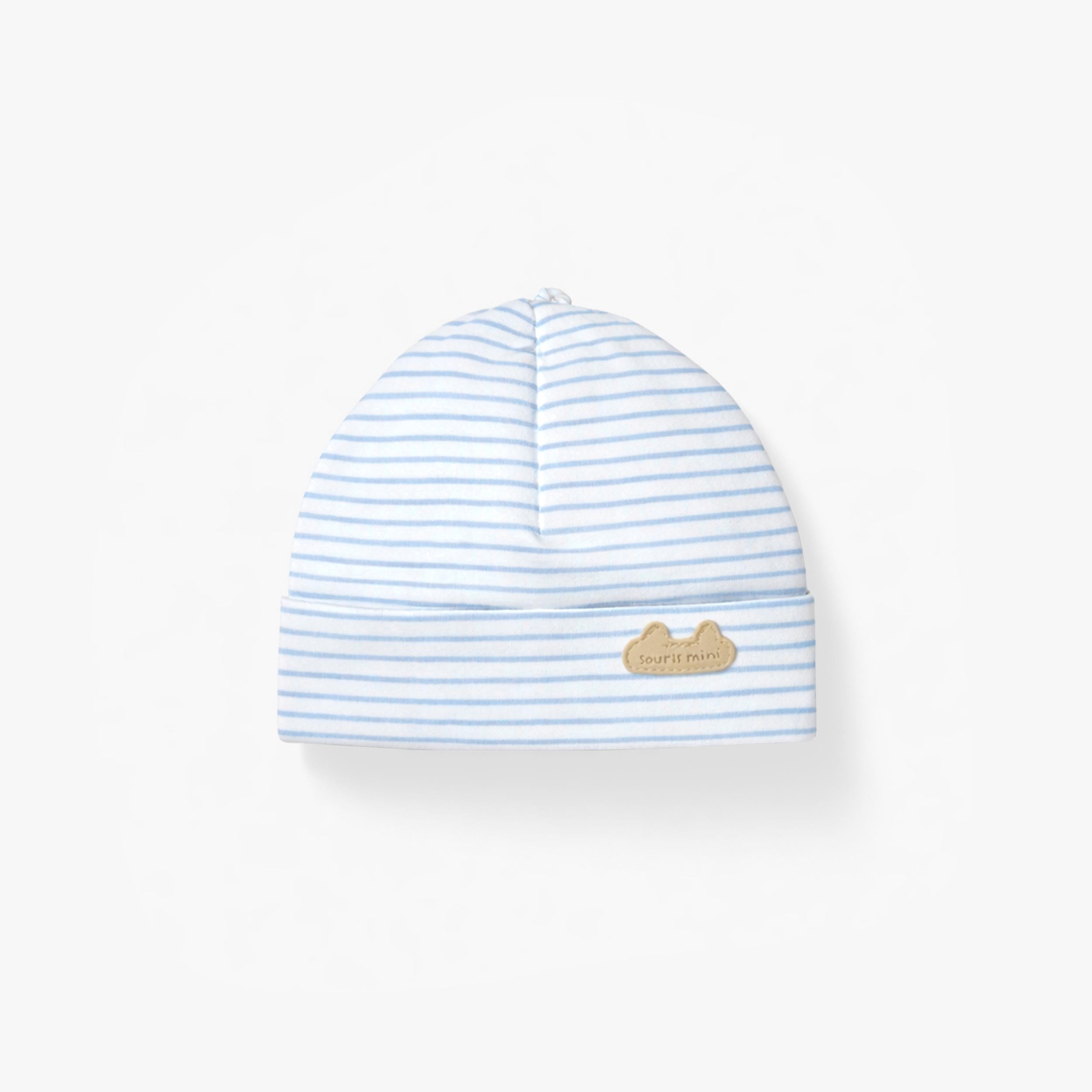Bonnet blanc à rayures bleues, naissance - Souris Mini
