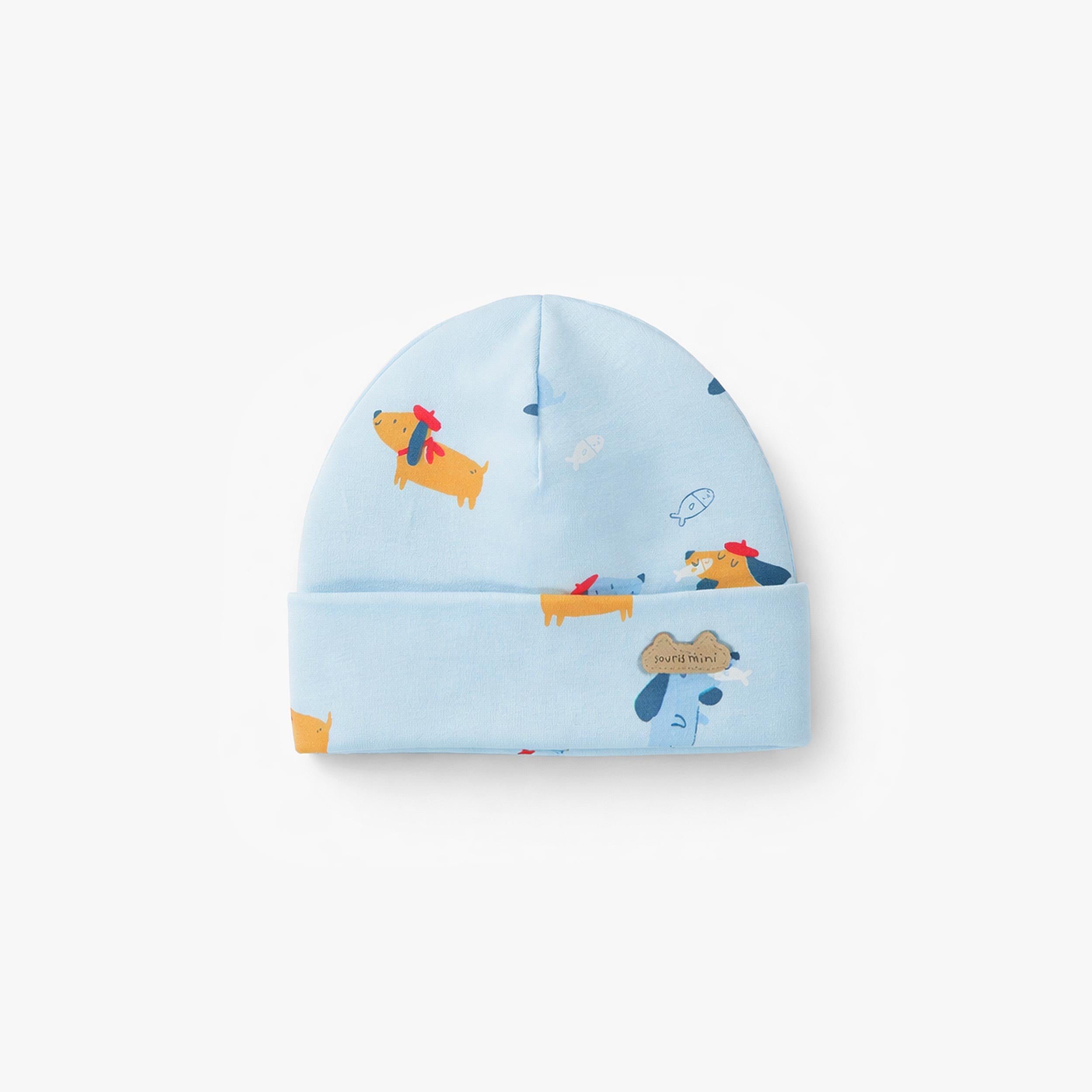 Bonnet bleu à motifs de chiens, naissance - Souris Mini
