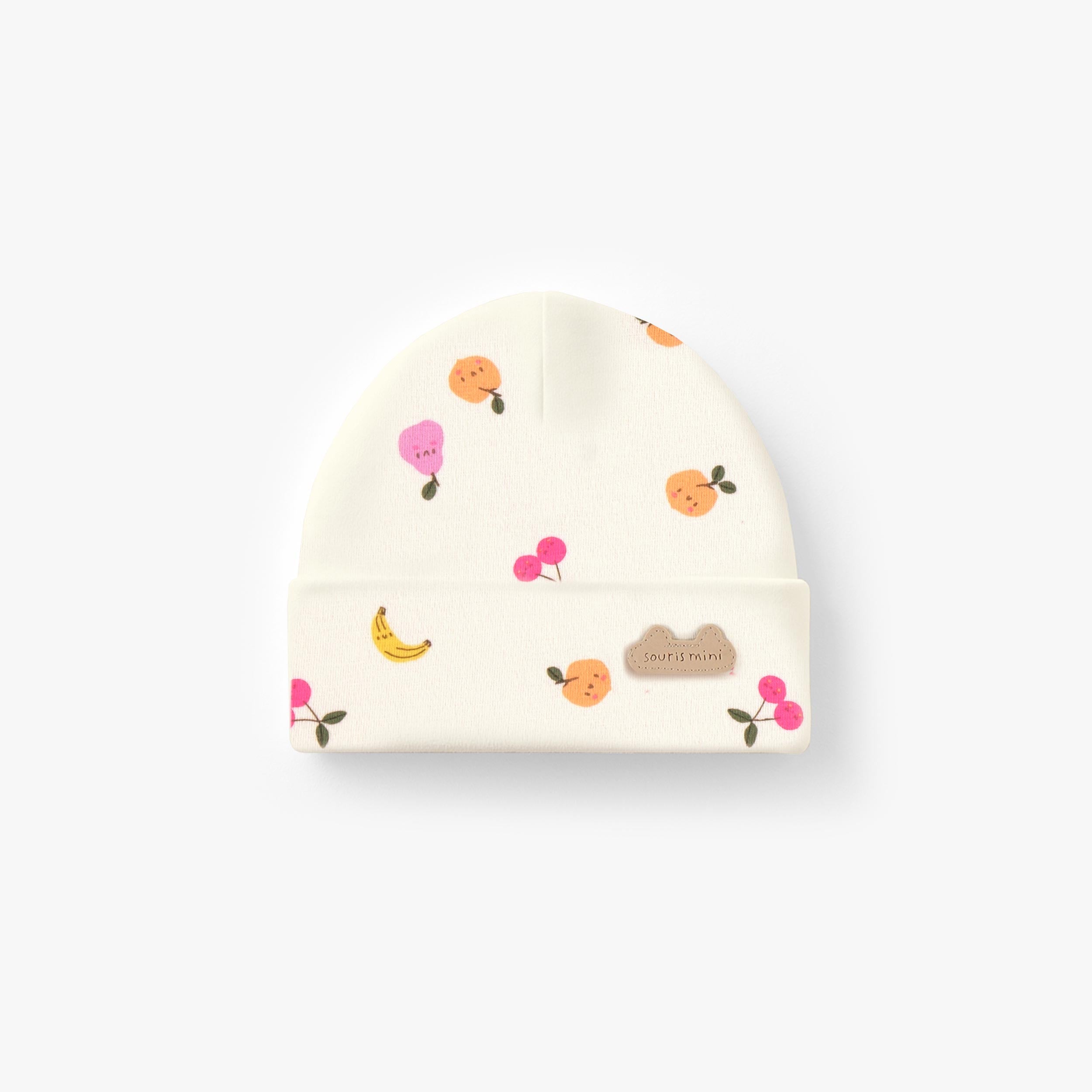 Bonnet crème à motifs fruités, naissance - Souris Mini