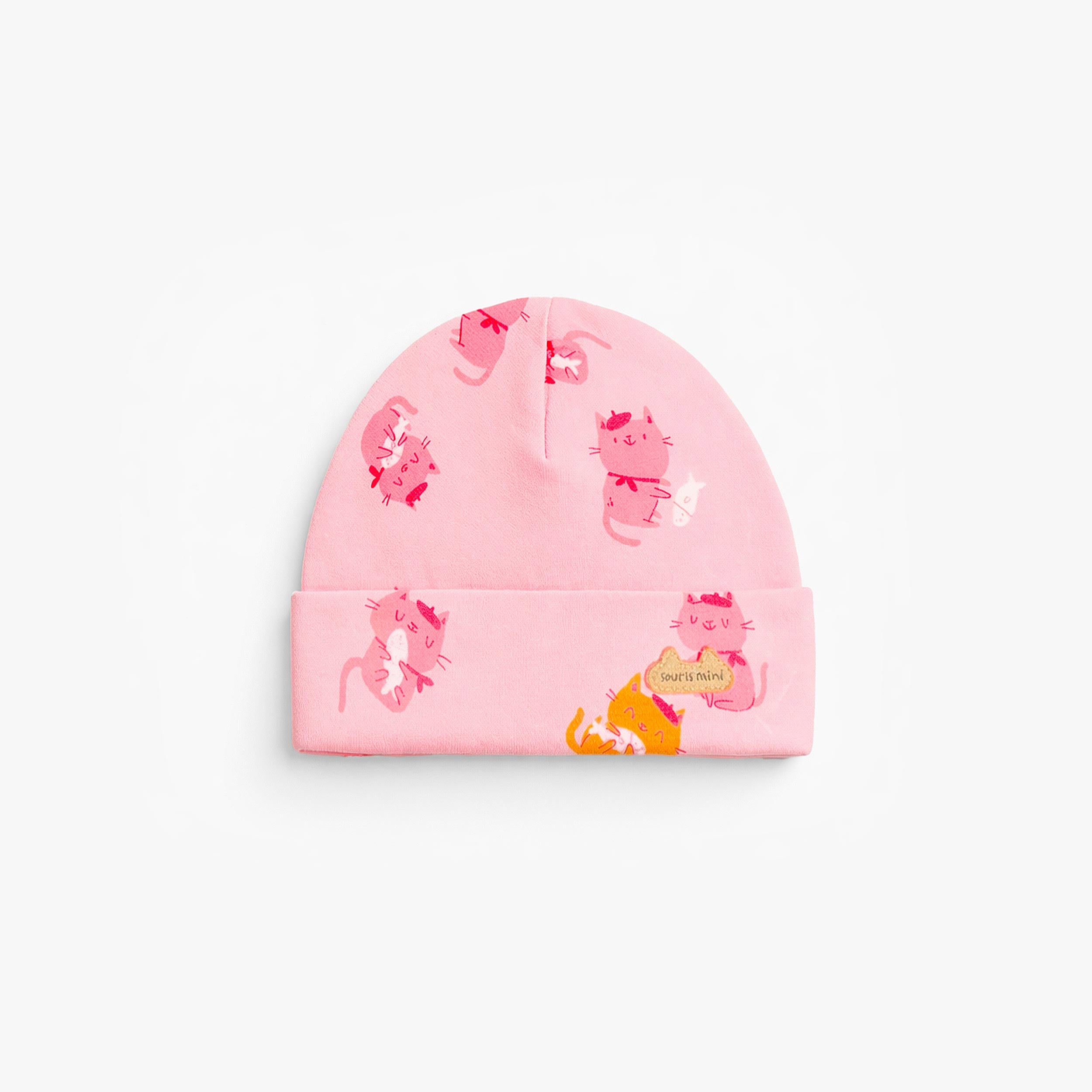Bonnet rose à motifs de chats, naissance - Souris Mini