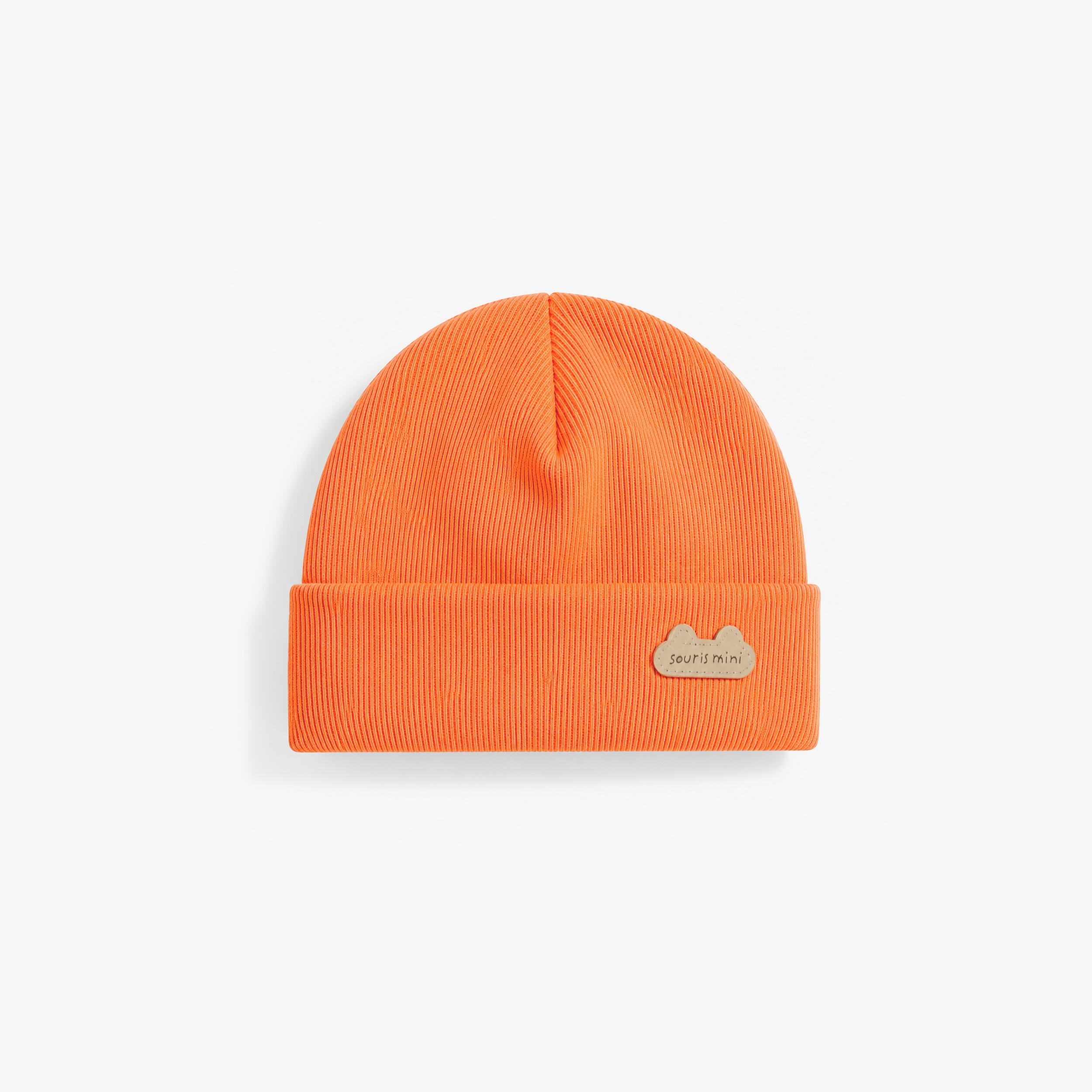 Bonnet côtelé corail orangé, layette - Souris Mini